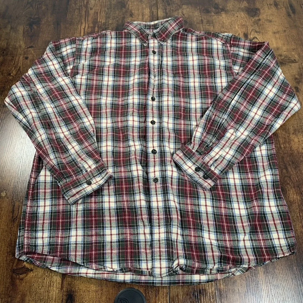 LL BEAN‎ LONG SLEEVE PLAID BUTTON DOWN SHIRT RED GREEN MENS LARGE REG EUC